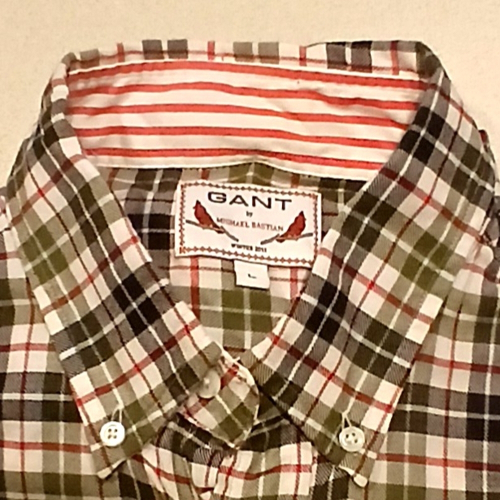 Gant Casual Plaid Button Up Shirt Green Red & White Men L Premium Preppy NWOT